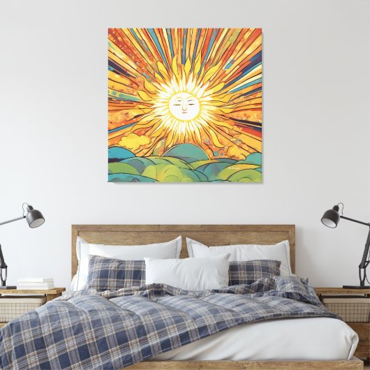 Zon stijgt over heuvels canvas afdruk (Insitu (Slaapkamer))