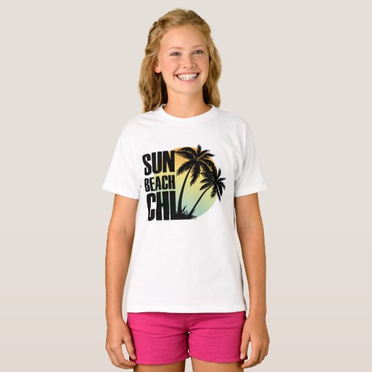 Zon, strand en koude Palm Tree Graphic T-shirt (Voorkant volledig)