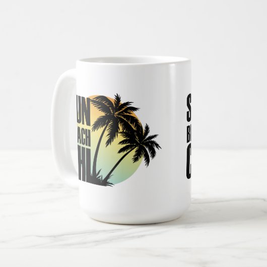 Zon, strand en koude palmboom Mok (Voorkant links)