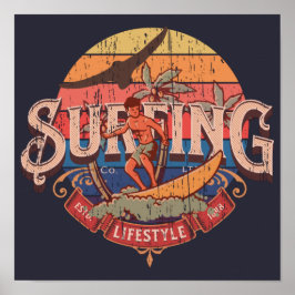zon Surfende retro lifestyle in nood T-S Poster