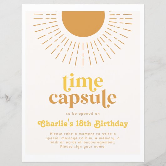 Zon Tijd Capsule Teken | Zon Verjaardag (Voorkant)