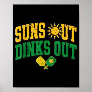 Zon uit dinks uit pickleball vintage peddel sport poster