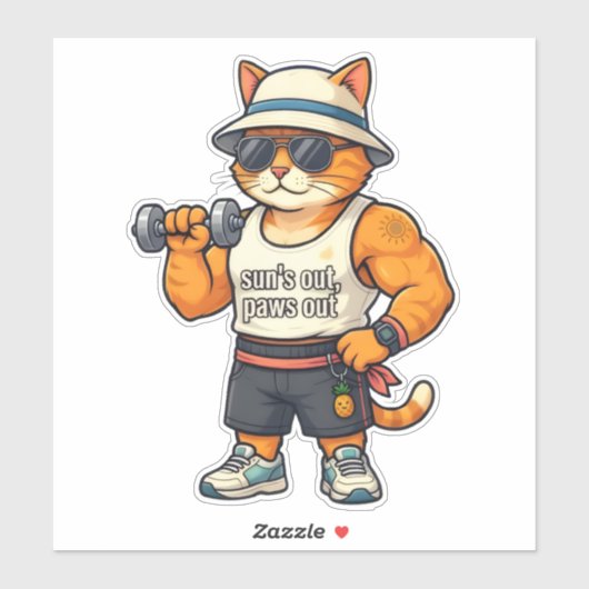 Zon Uit Poot Uit - Grappige Gym Kat Vader Sticker (Vel)