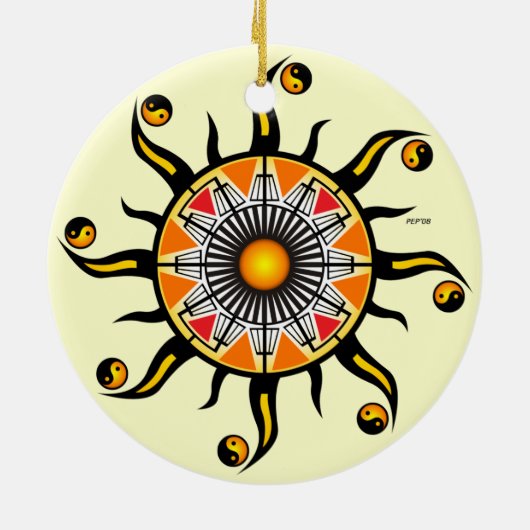 Zon van een mandje keramisch ornament (Achterkant)