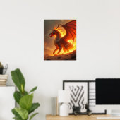 Zon-Verbrandende Inferno Vuurdraak Poster (Thuiskantoor)