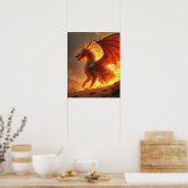 Zon-Verbrandende Inferno Vuurdraak Poster (Keuken)