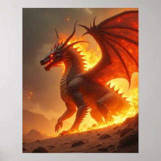 Zon-Verbrandende Inferno Vuurdraak Poster