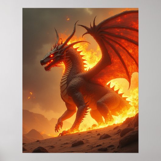 Zon-Verbrandende Inferno Vuurdraak Poster (Voorkant)
