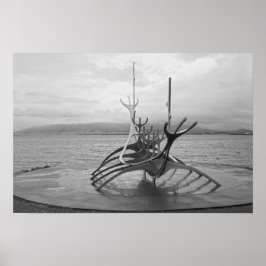 Zon Voyager Beeldhouwwerk, Reykjavik, IJsland, Z/W Poster