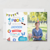 Zon & Water Pool Verjaardag Uitnodigingen met Foto (Voorkant)