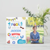 Zon & Water Pool Verjaardag Uitnodigingen met Foto (Staand voorkant)
