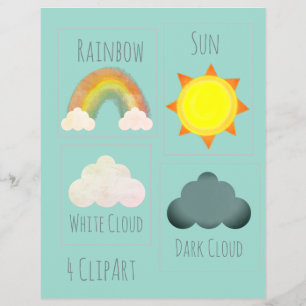 Zon Wolk Regenboog Weer School Project ClipArt Flyer