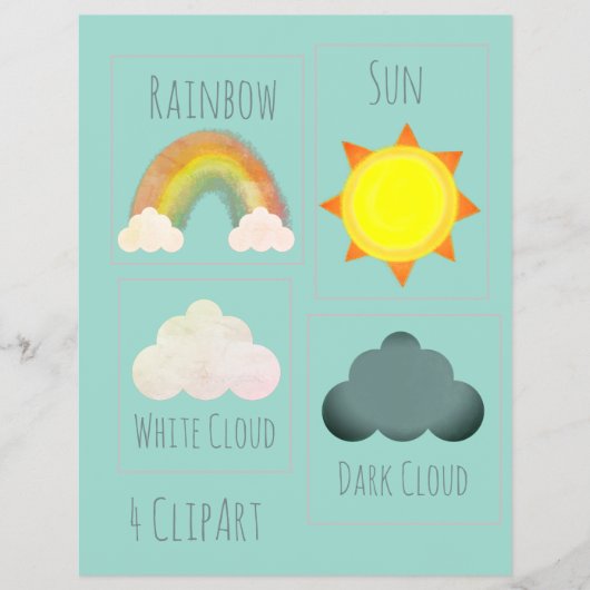 Zon Wolk Regenboog Weer School Project ClipArt  Flyer (Voorkant)