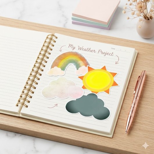 Zon Wolk Regenboog Weer School Project ClipArt  Flyer