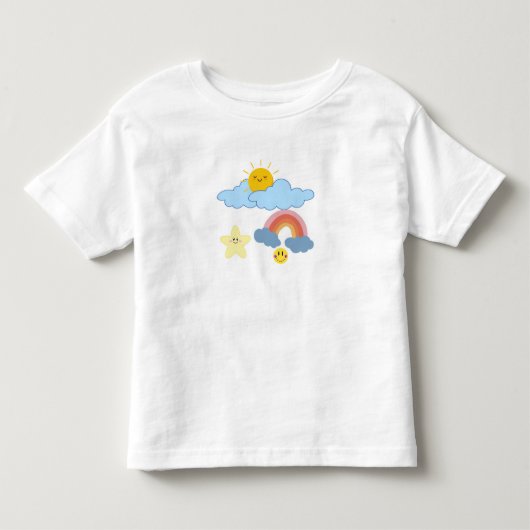 "Zon, Wolken en Regenboog Plezier" Kinder Shirts (Voorkant)