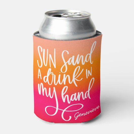 Zon Zand Drank in Hand Perzik Gradiënt Blikjeskoeler (Blikje Voorkant)