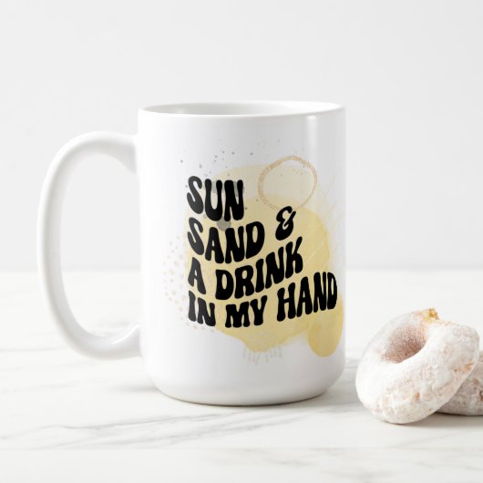 Zon, Zand, en Drink in Hand Koffiemok (Met donut)