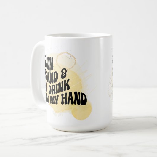 Zon, Zand, en Drink in Hand Koffiemok (Voorkant links)