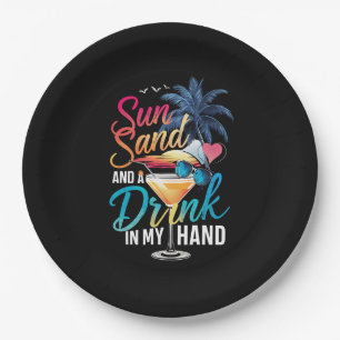 Zon Zand en een Drankje in Mijn Hand Strand Cruise Papieren Bordje
