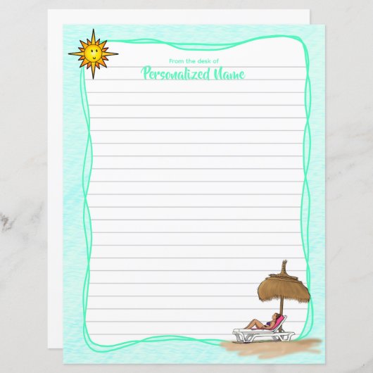 Zon, Zand en Serenity Lined Paper Sheet (Voorkant / Achterkant)