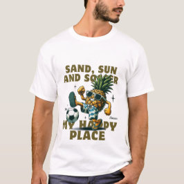 Zon, zand en voetbal t-shirt
