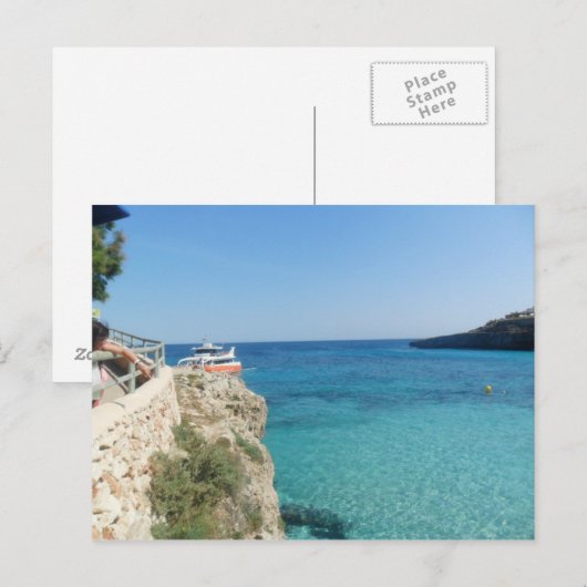 Zon, Zee en een kleine oranje boot Briefkaart (Voorkant / Achterkant)