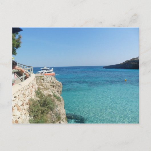 Zon, Zee en een kleine oranje boot Briefkaart (Voorkant)