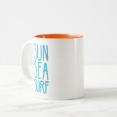 Zon, Zee en Surf blauw Tweekleurige Koffiemok (Voorkant links)