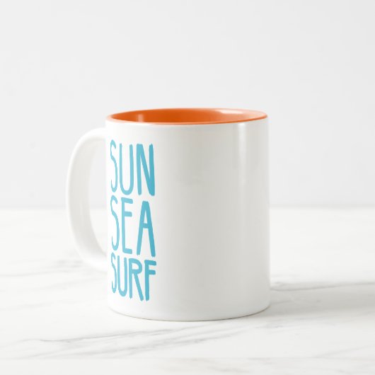 Zon, Zee en Surf blauw Tweekleurige Koffiemok (Voorkant links)