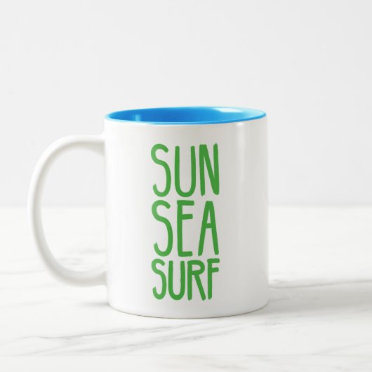 Zon, Zee en Surf GROEN Tweekleurige Koffiemok (Links)