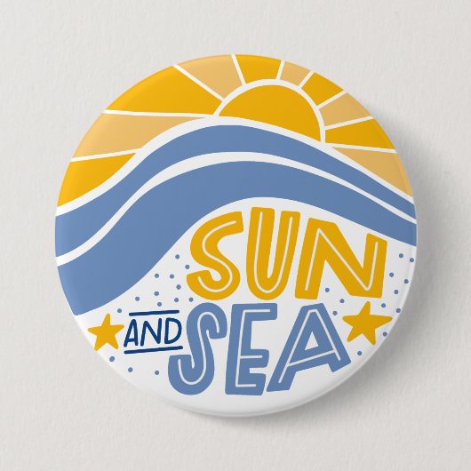 Zon, Zee en Zomerstrand Ronde Button 7,6 Cm (Voorkant)