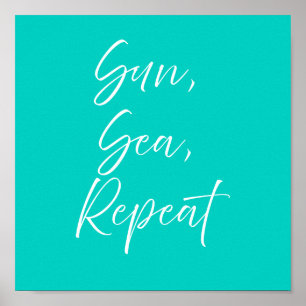 Zon Zee Herhaling Turquoise Poster   Preppy Kust