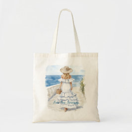 Zon Zee Sereniteit Oceaanzicht Blond Witte Jurk Tote Bag