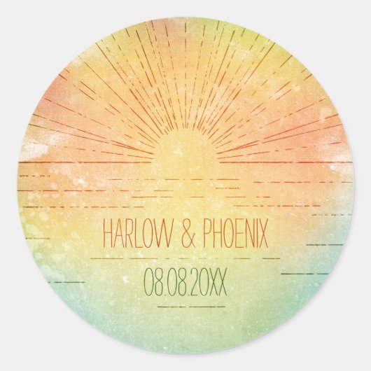 Zon zetten | Strand bruiloft | Envelopsluiting Ronde Sticker (Voorkant)