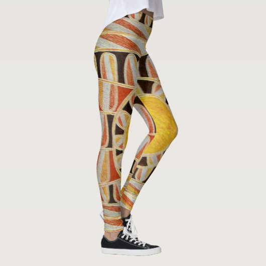 ZON ZONNE-ENERGIE Abstract Geometrisch Geel, Wit Leggings (Rechts)