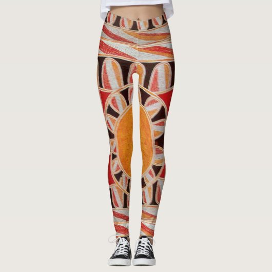 ZON ZONNE-ENERGIE Abstract Geometrisch Rood Sinaas Leggings (Voorkant)