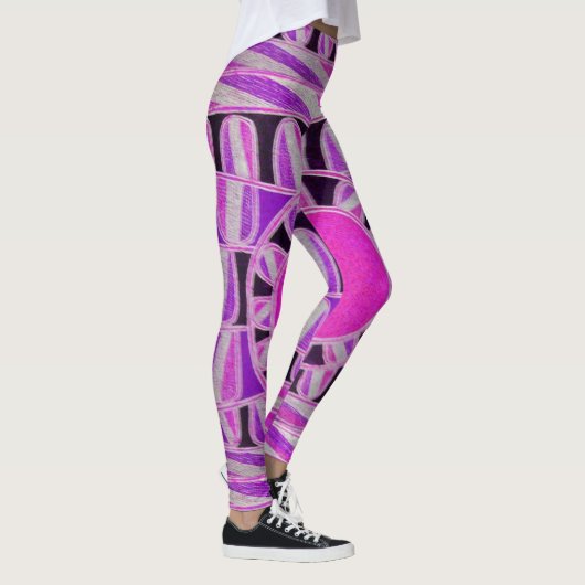 ZON ZONNE-ENERGIE Abstract Geometrisch Roze, Wit Leggings (Rechts)