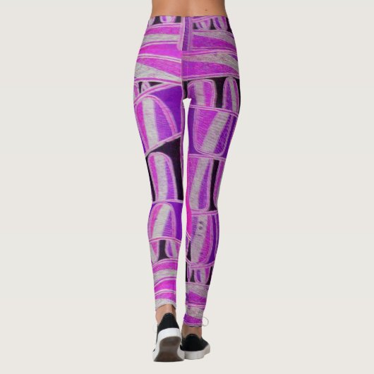 ZON ZONNE-ENERGIE Abstract Geometrisch Roze, Wit Leggings (Achterkant)