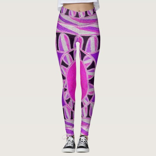 ZON ZONNE-ENERGIE Abstract Geometrisch Roze, Wit Leggings (Voorkant)