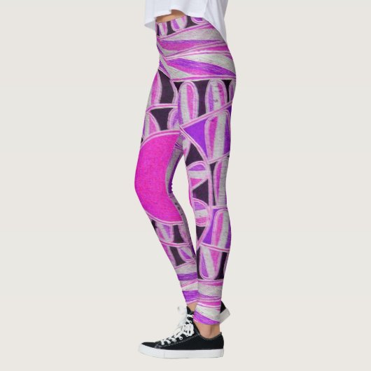 ZON ZONNE-ENERGIE Abstract Geometrisch Roze, Wit Leggings (Links)