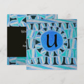 ZON ZONNE-ENERGIE MONOGRAM, Blauw Turkoois Zwart Kaart (Voorkant / Achterkant)