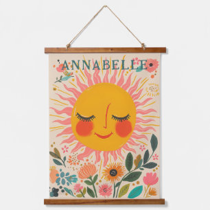 Zon Zonnige Dag Boho Bloem Illustratie Voornaam Hangend Wandkleed