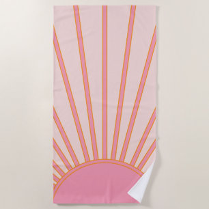 Zon Zonsopgang Roze Abstract Retro Zonnestralen Strandlaken