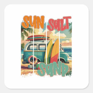 Zon, Zout, Zand – Retro Beach Vibes Vierkante Sticker