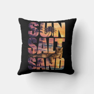 Zon Zout Zand Strand Kat Zonsondergang Zwart Kussen