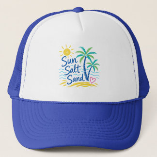 Zon Zout Zand – Tropisch Strand Palmboom Zomer Trucker Pet