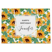 zonbloemen Geel en Groen Patroon Dag Groot Cadeauzakje (Voorkant)