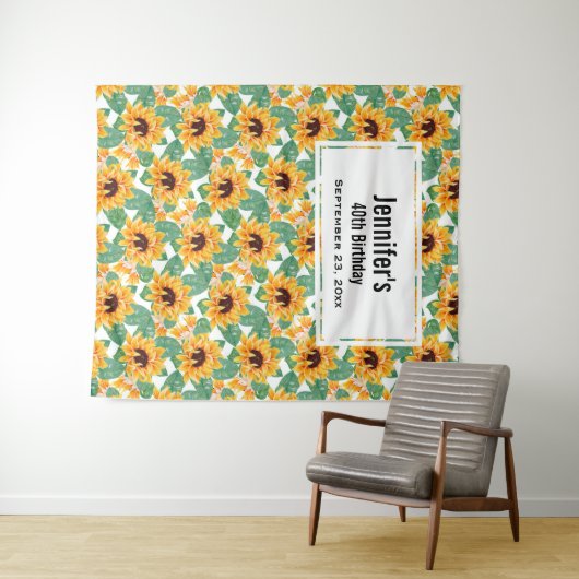 zonbloemen Geel en Groen Patroon Dag Wandkleed (In Situ (horizontaal))