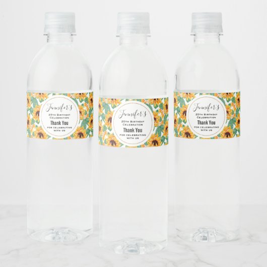 zonbloemen Geel en Groen Patroon Dag Waterfles Etiket (Flessen)