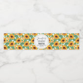 zonbloemen Geel en Groen Patroon Dag Waterfles Etiket (Enkel label)